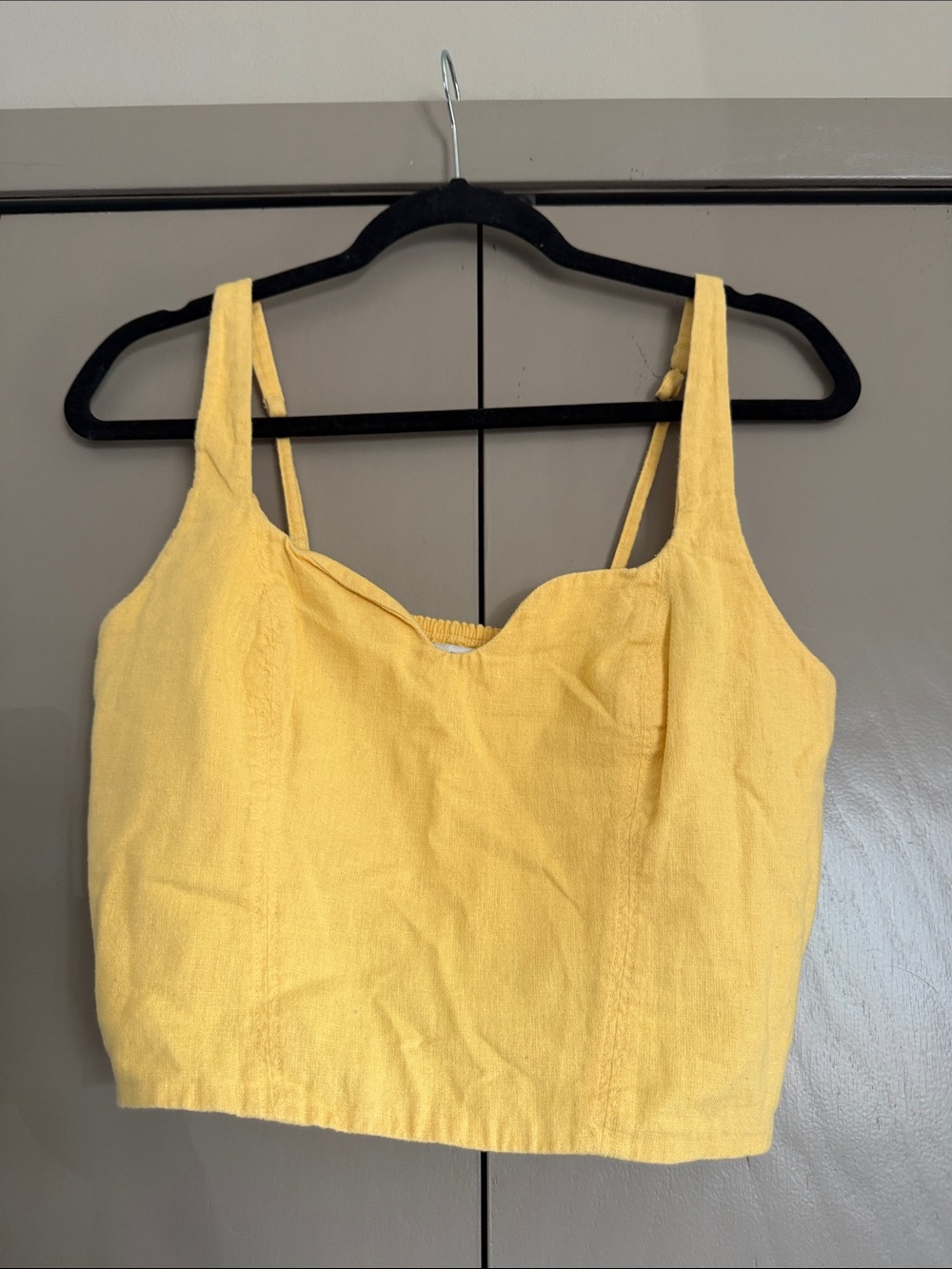 Abercrombie & Fitch Yellow Square-Neck Linen Blend Crop Camisole